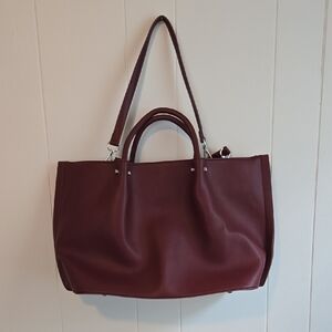 Anthropologie Maroon Leather Tote Bag